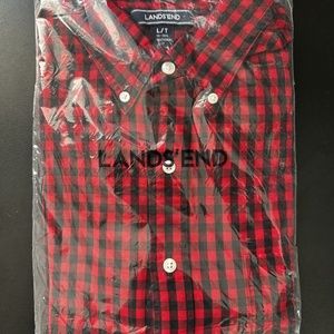 Lands End Traditional Fit Red Checkered Button Down Shirt - Large